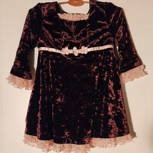 Velvet Kids Dress with Pink Accents